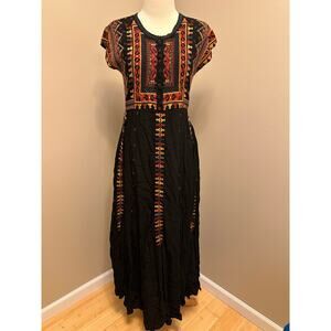 NWT Johnny Was Biya Embroidered Boho Maxi Dress Black Sz Medium